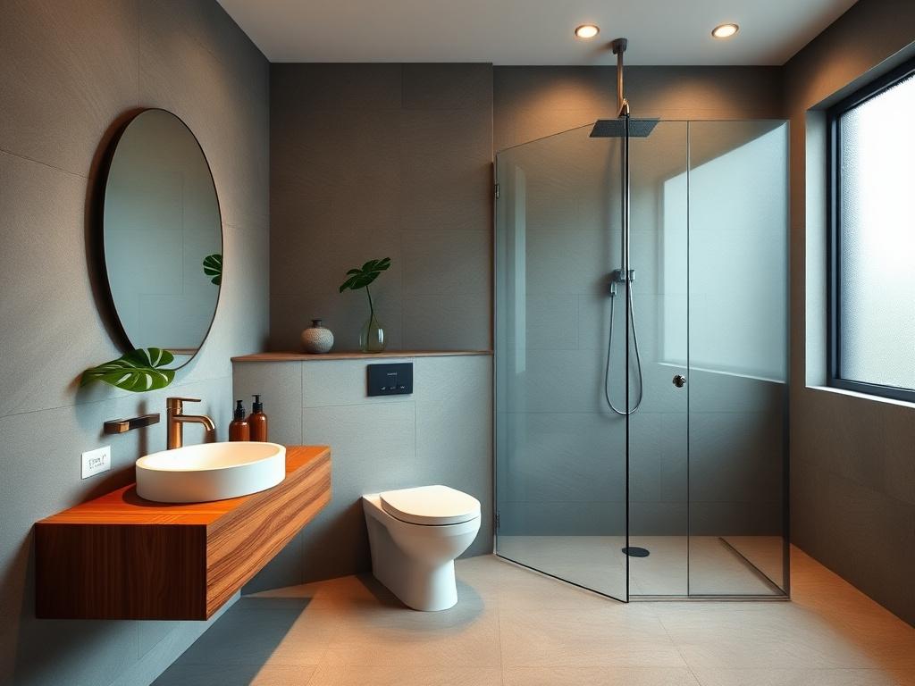 Newly refitted bathroom with eco-rated mixer tap and dual-flush WC