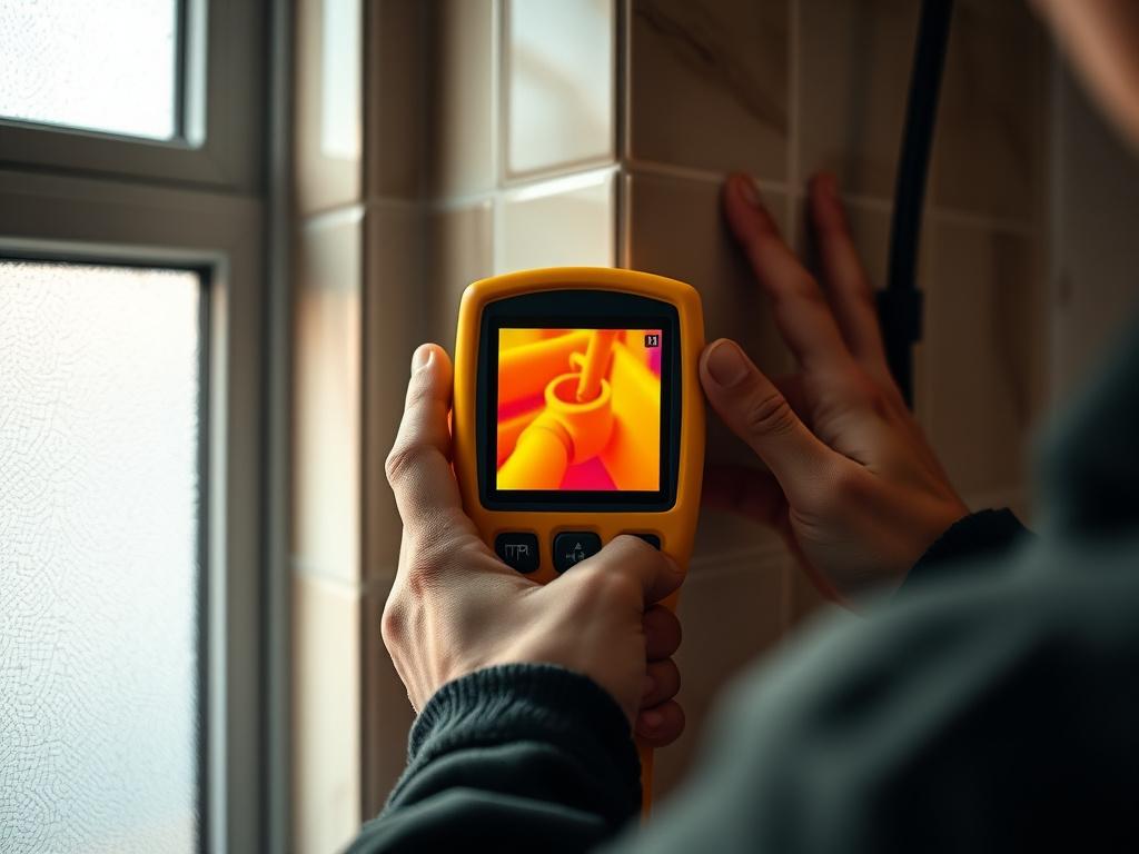 Ekovault plumber tracing a hidden leak with thermal camera